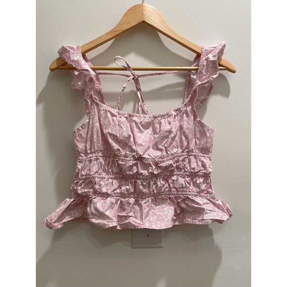 Altar'd State Tops - Altar'd State Pink Floral Smocked Peplum Crop Top Ruffle Strap